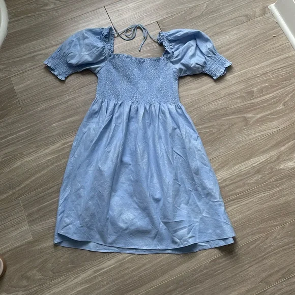 Hill House Women’s Athena Nap Dress Blue Metallic Sz S EUC 95% Cotton - Picture 9 of 12